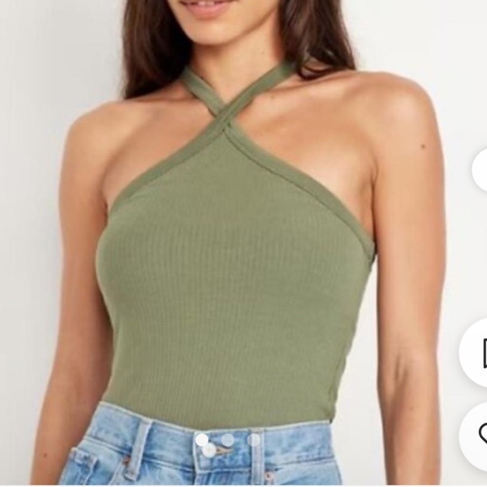 Old Navy Green Sleeveless Crop Tank Top with Cut Out Design